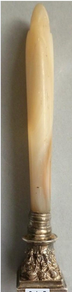 Sello Antiguo con Mango tallado en Nácar (Madre Perla) y Base en Plata