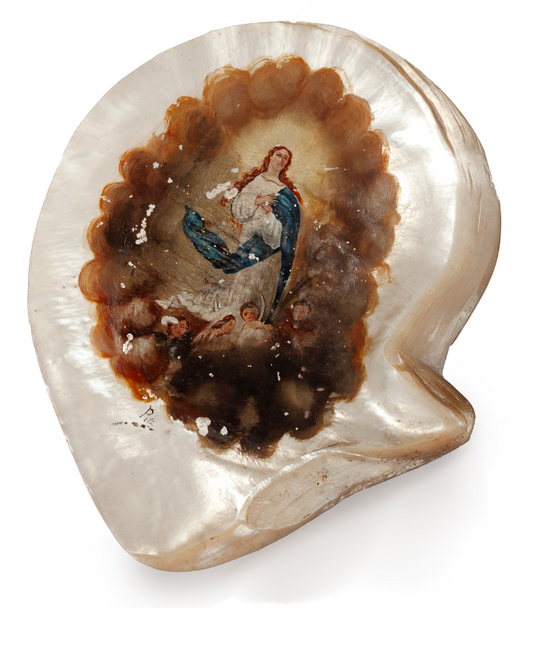 "Inmaculada"; Óleo sobre concha de nácar. Escuela española, siglo XIX