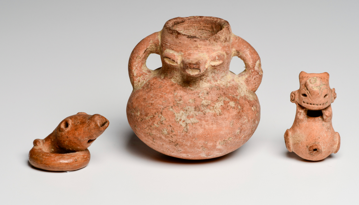 Colima Snake Whistle, Maya Whistle & Zoomorphic Vessel (3)