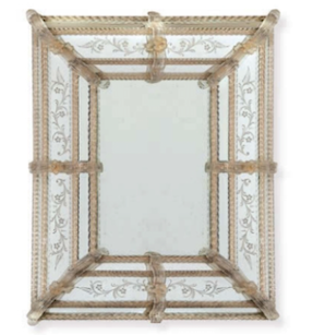 Espejo Veneciano Rectangular en Vidrio Soplado y Grabado,  Murano, Siglo XX