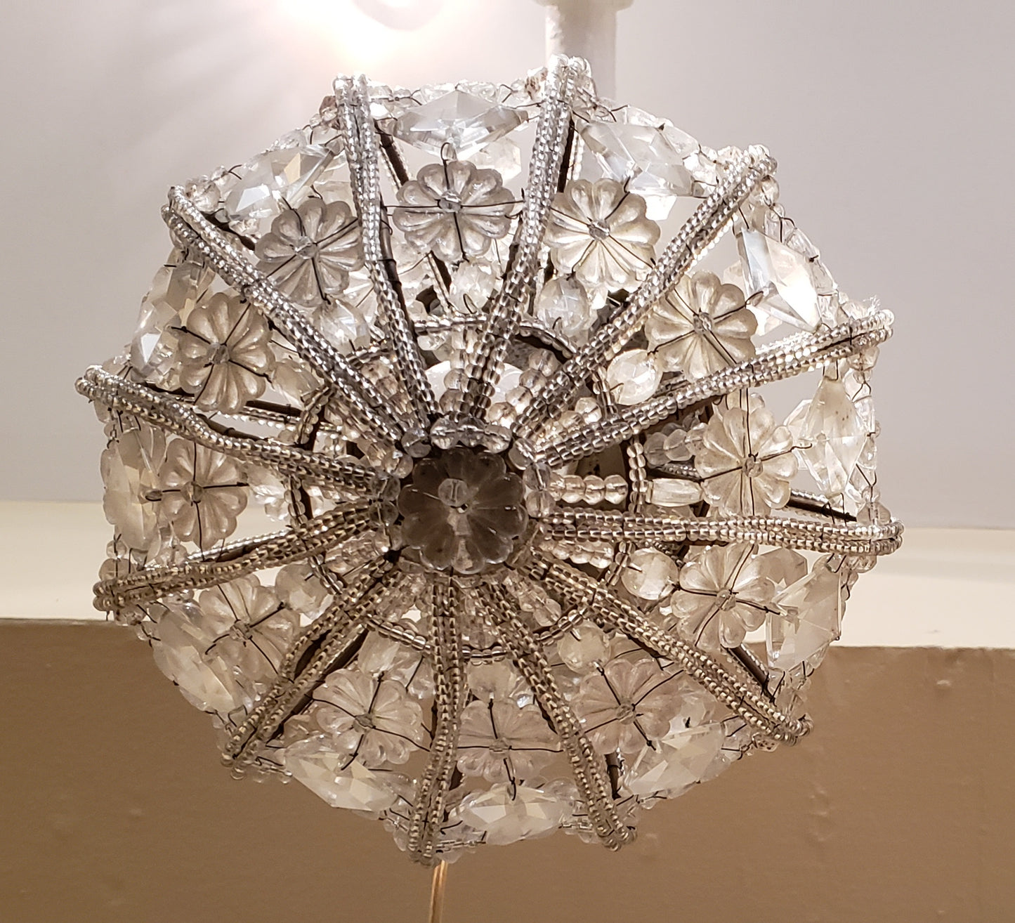 Bead and Crystal Light Fixture, Early 20th Century English