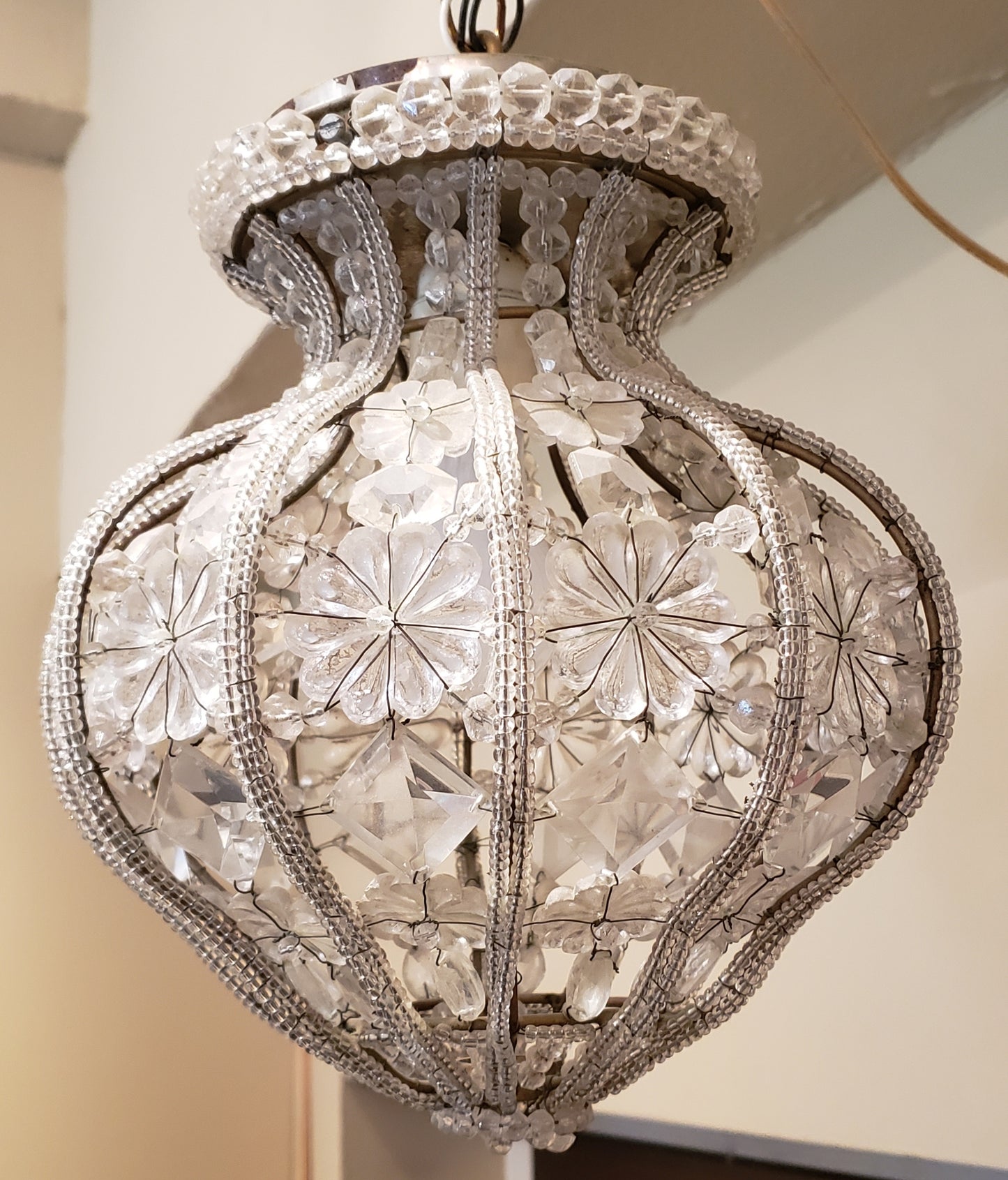 Bead and Crystal Light Fixture, Early 20th Century English