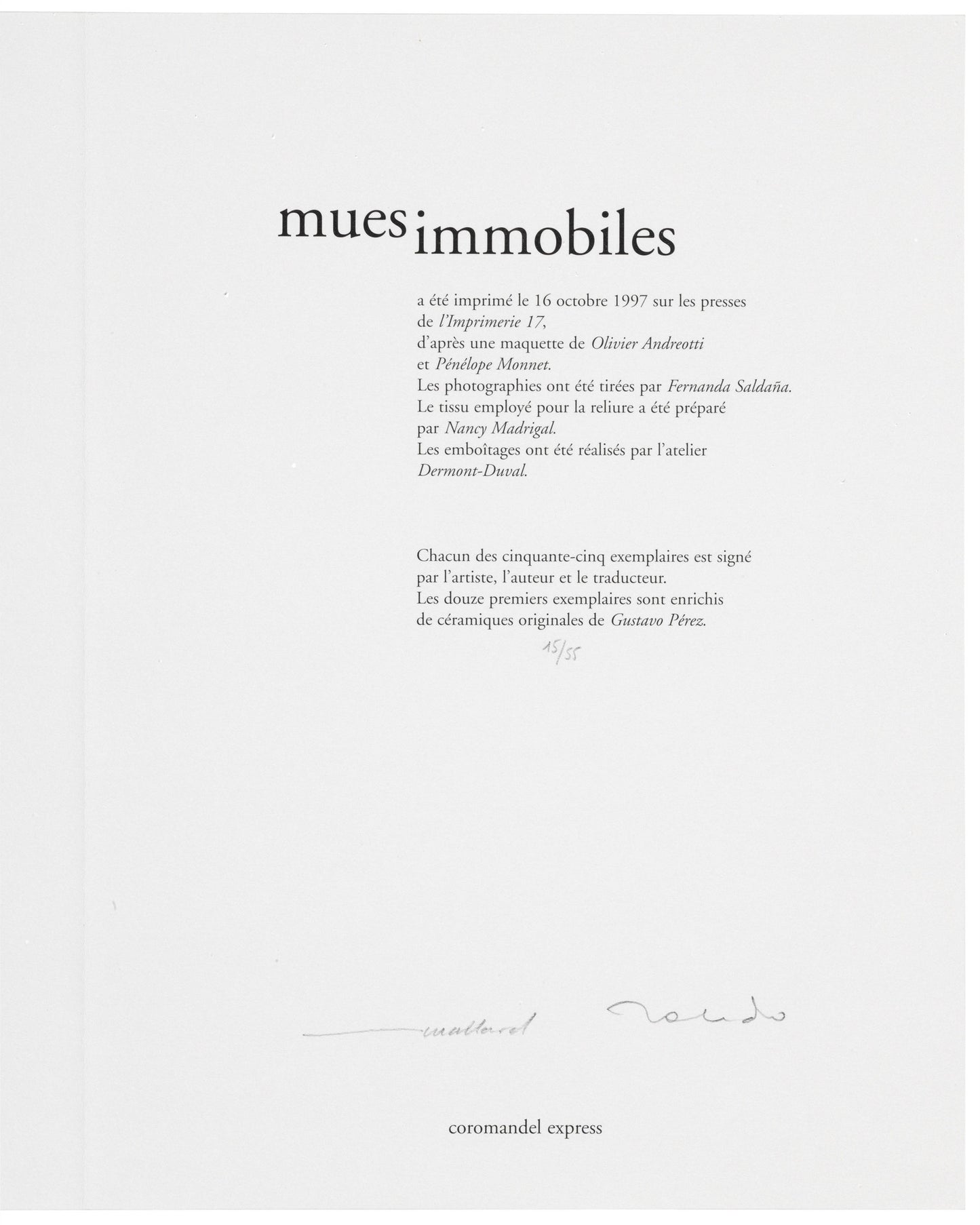 Toledo, Francisco; "Mues Immobiles" Fotografías